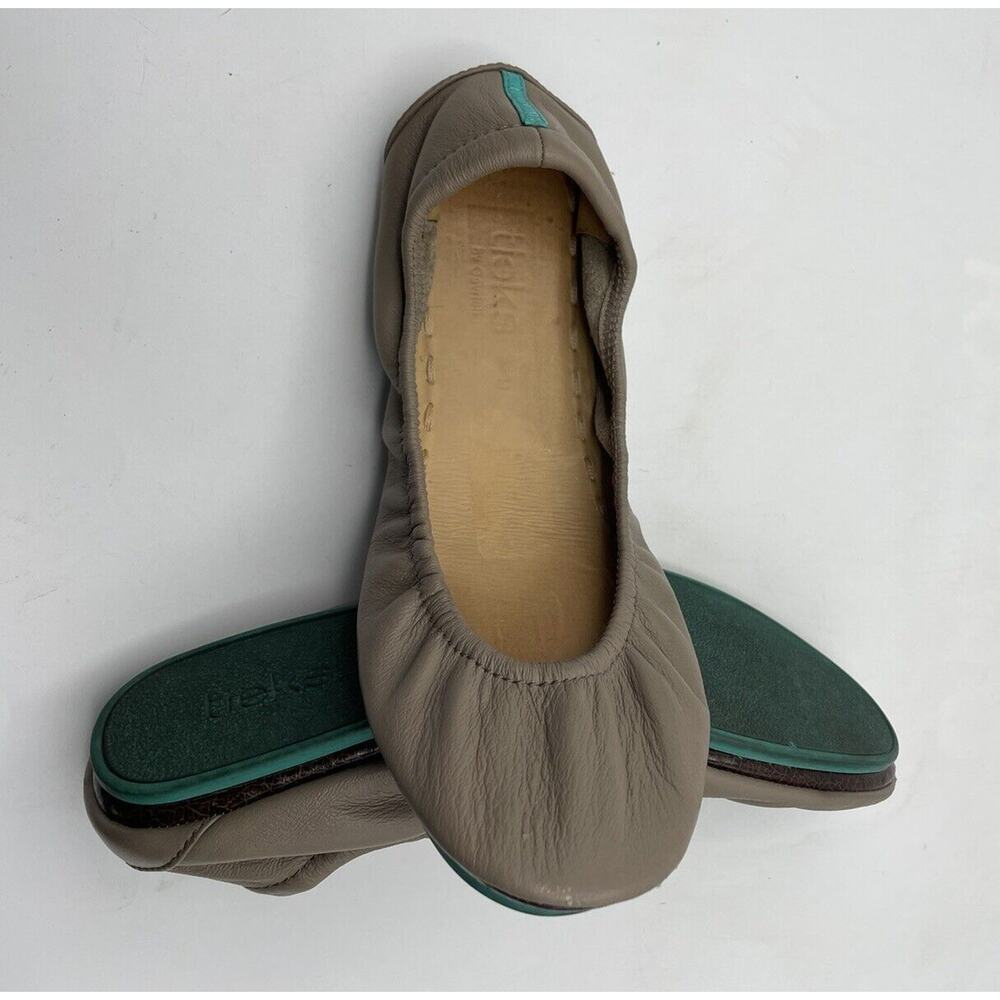 Tieks Flats Ballet Slip-On Shoes Foldable Taupe Tan Stretch Leather Women's Sz 9